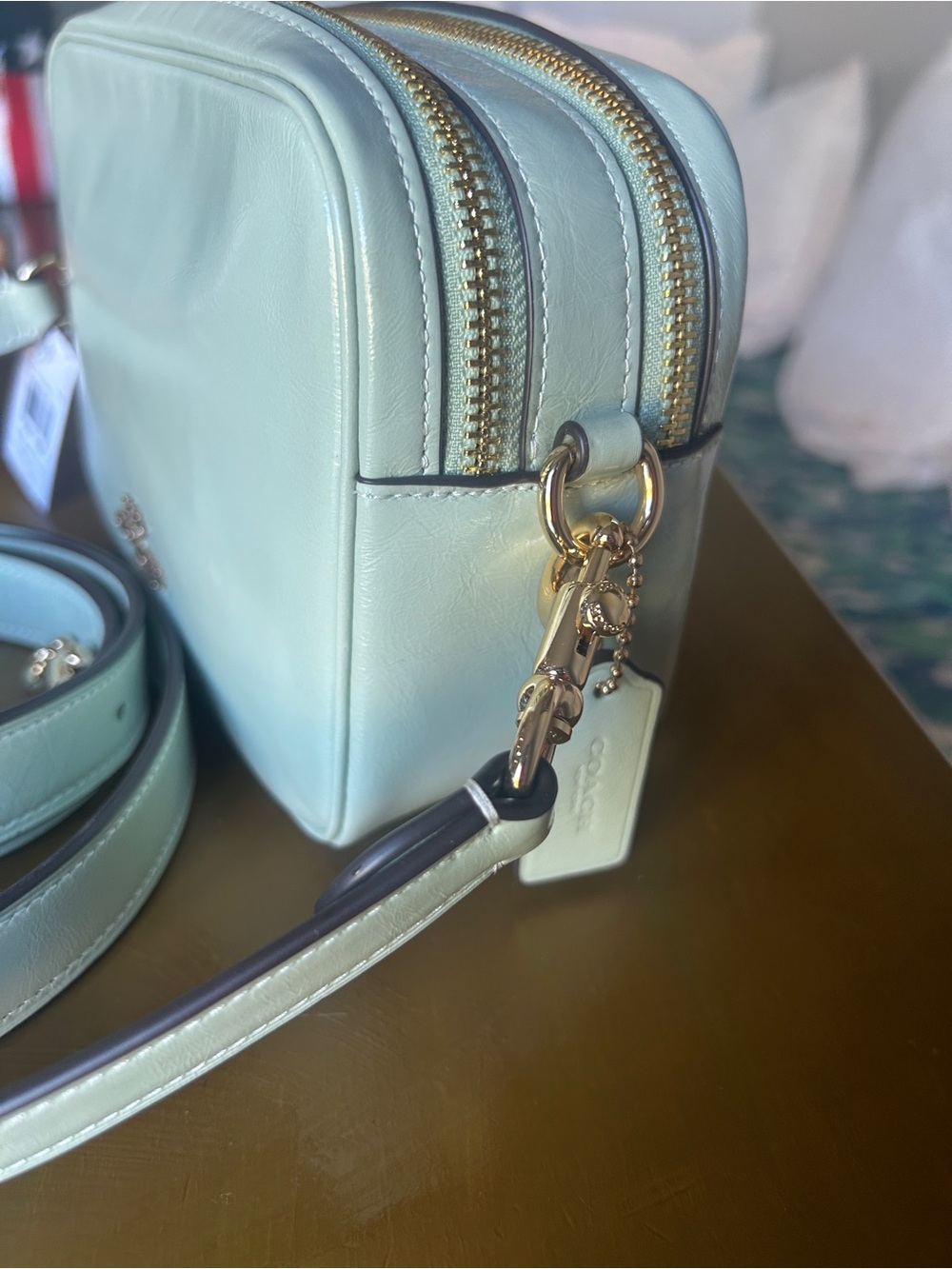 NWT Coach Mini Carey Crossbody Bag Gold/Light Pistachio - Picture 3 of 9
